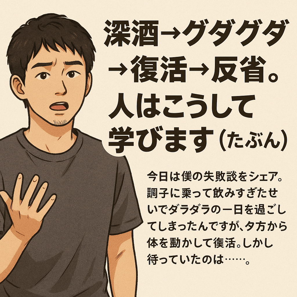 深酒→グダグダ→復活→反省。人はこうして学びます(たぶん)