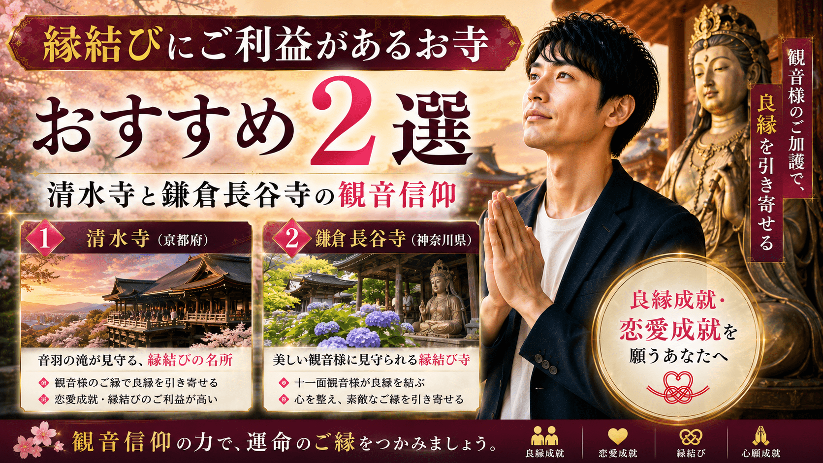 縁結びにご利益があるお寺2選|清水寺と鎌倉長谷寺の観音信仰