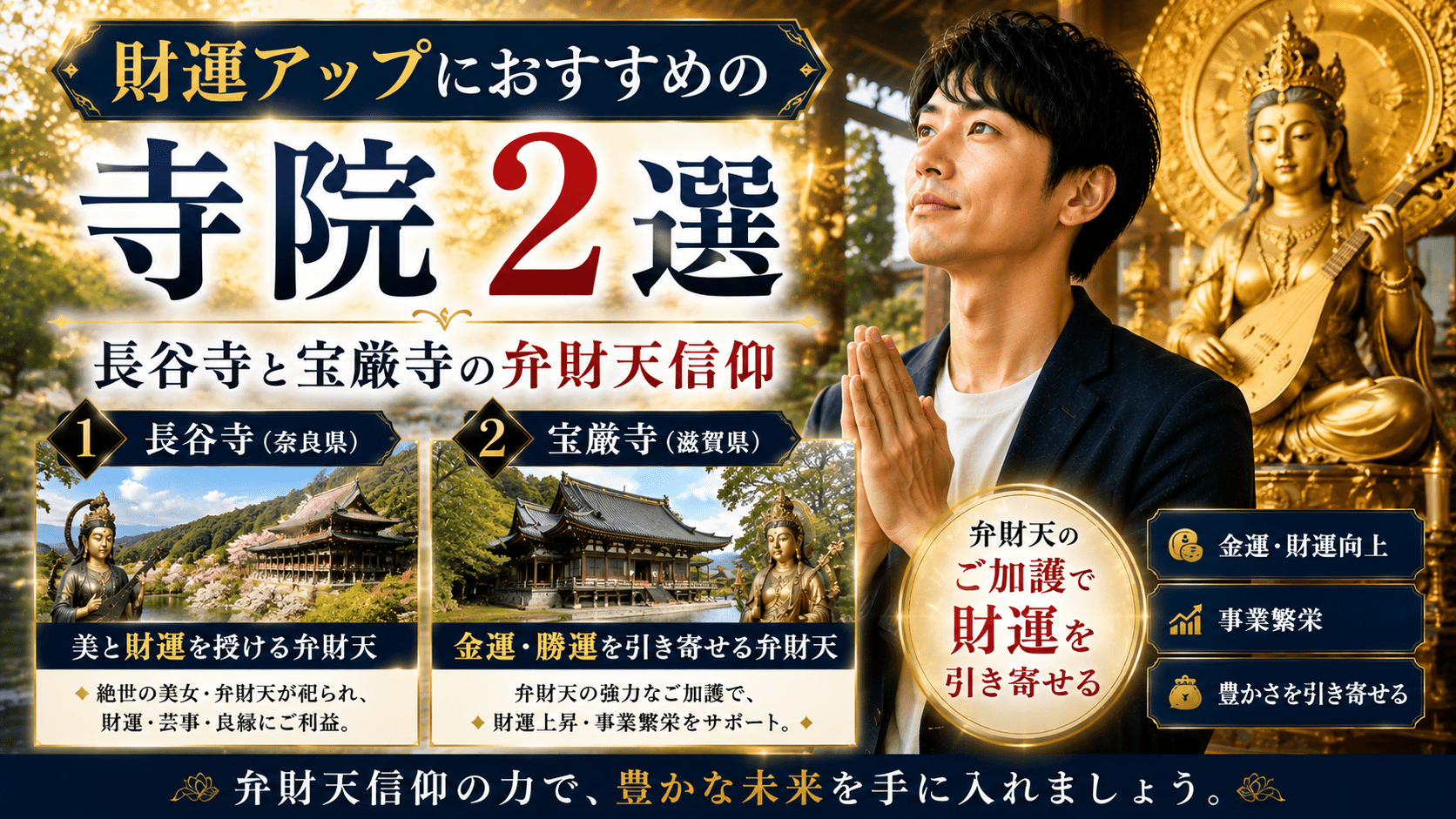 財運アップにおすすめの寺院2選｜長谷寺と宝厳寺の弁財天信仰