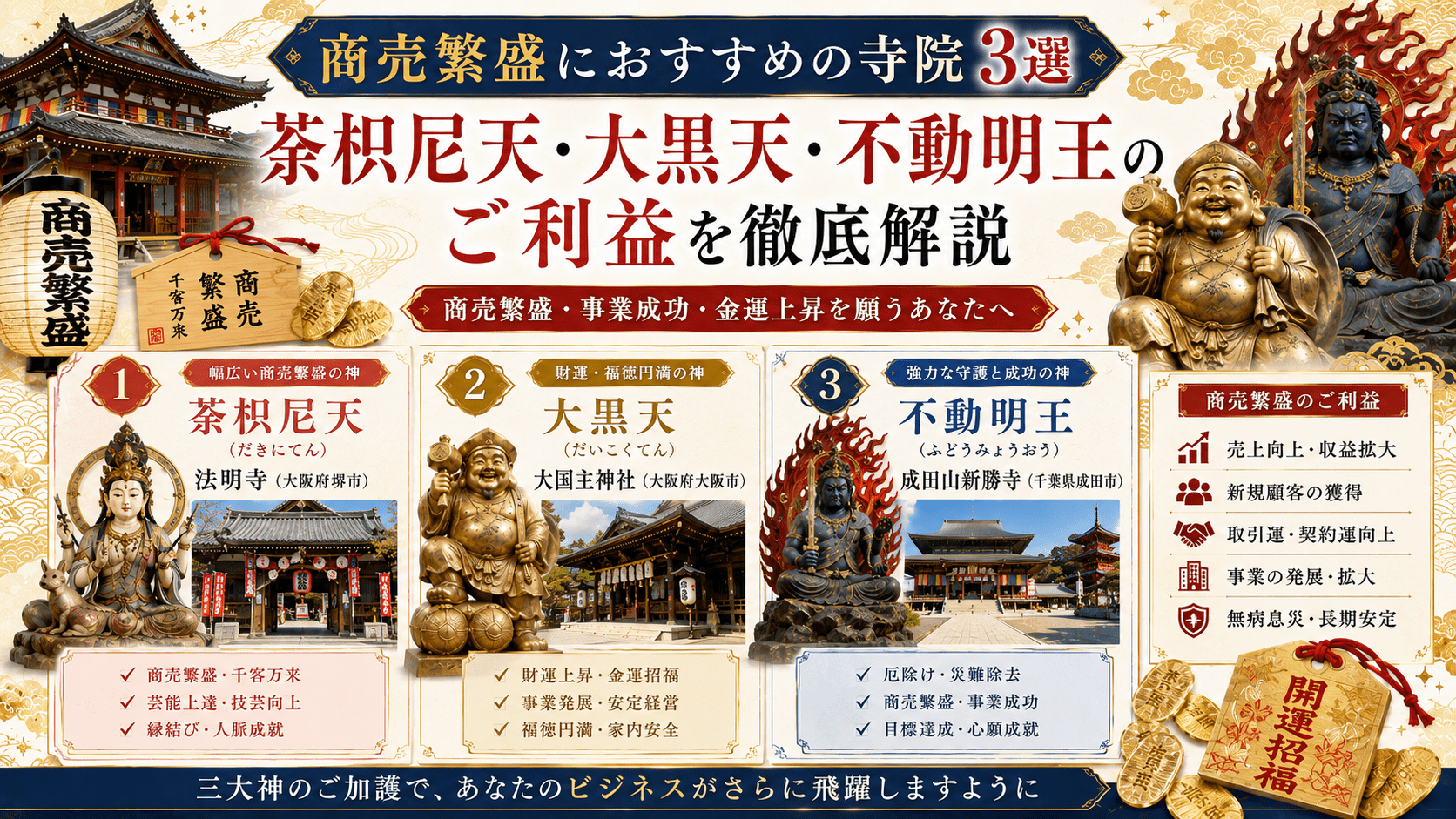 商売繁盛におすすめの寺院3選｜荼枳尼天・大黒天・不動明王のご利益を徹底解説